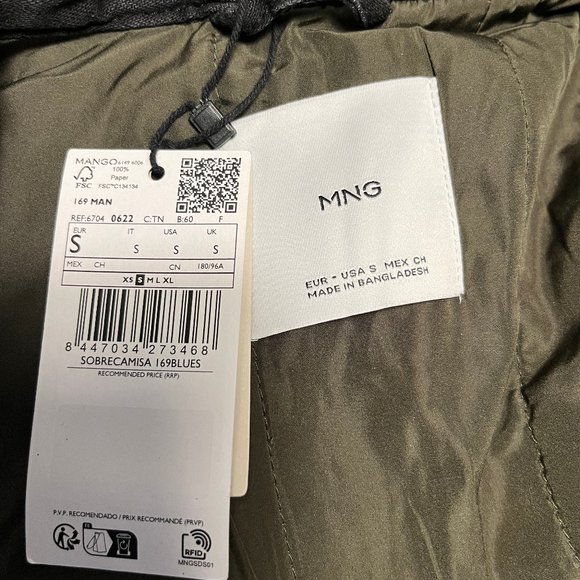 Mango quilted denim overshirt, black, men's SM - Picture 4 of 7